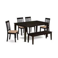 HomeStock 6-Piece Rectangle Cappuccino Finish Solid Wood Top Dining Table with 1 Bench, 4 Chairs