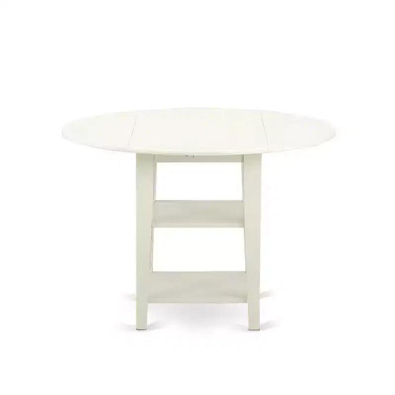Ensemble de salle à manger rond 5 pièces en bois massif finition blanc lin – Pour 4 personnes