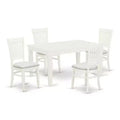 HomeStock 5-Piece Rectangle Linen White Finish Solid Wood Top Dining table with 4 Chairs with Butterfly Leaf Slat Back