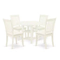 HomeStock 5-Pc Linen White Finish Solid Wood Top - Round Dining Room Set with Dropleaf - Seats 4