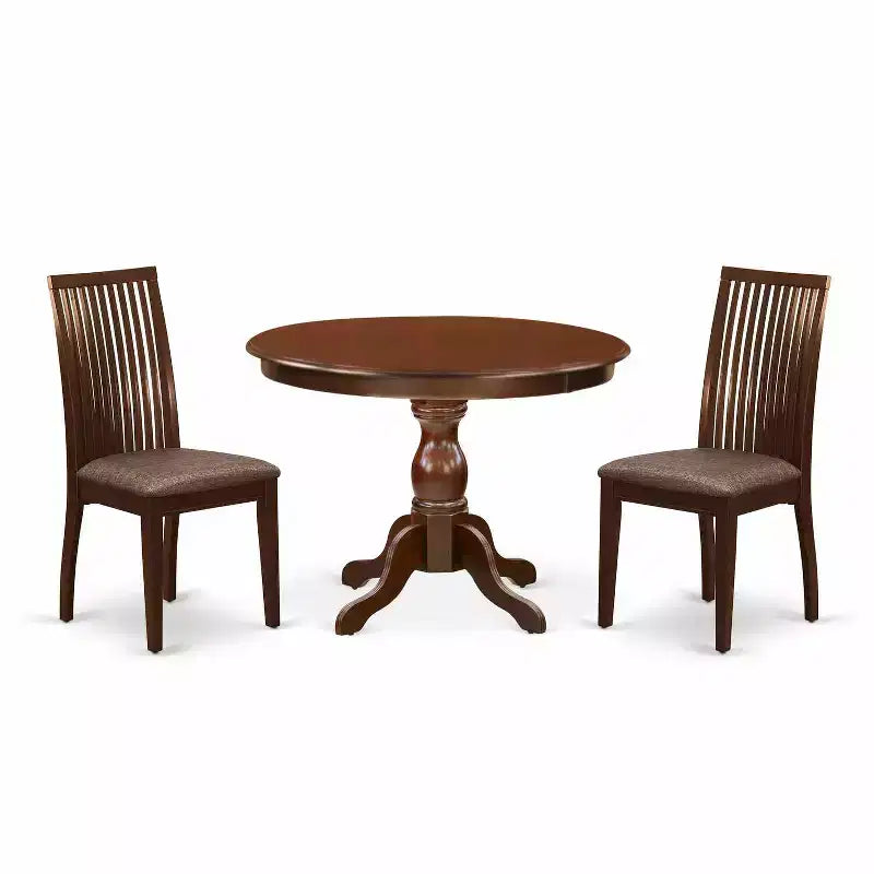 3-Piece Mahogany Finish Solid Wood Top - Dining Room Set - Seats 4
