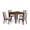 5-Piece Mahogany Finish Solid Wood Top - Upholstered Dining Room Set with High Back - Seats 4