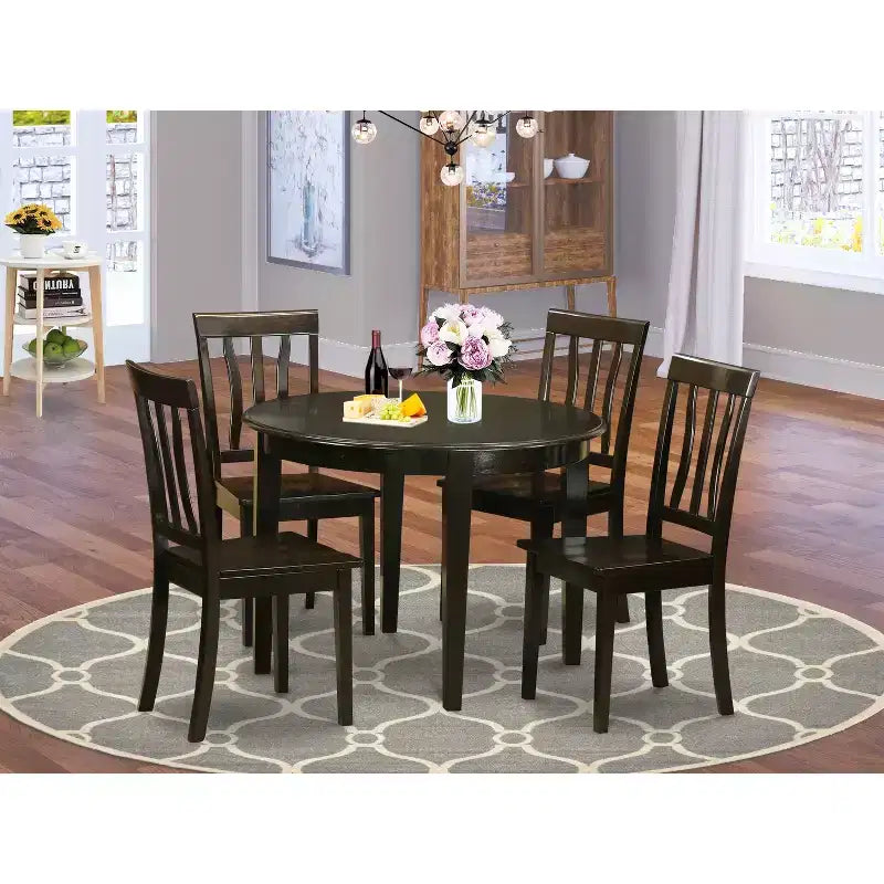 Ensemble de salle à manger Nordic Kitchen - Table et chaises 5 pièces - Bois massif - Finition Cappuccino - Table ronde pour 4 personnes