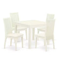 5-Piece Linen White Finish Solid Wood Top - Square Dining Room Set - Seats 4