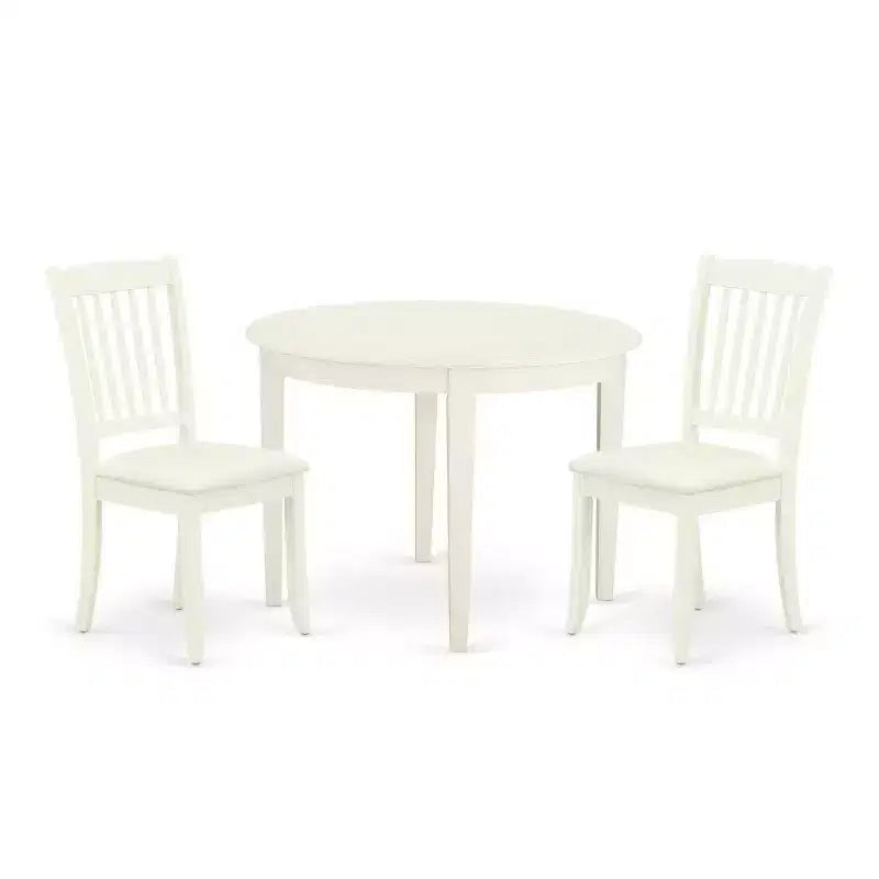3Pc Dinette Set - Kitchen Table & 2 Dining Chairs - White Finish - Small Space Friendly