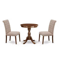 3-Piece Mahogany Finish Solid Wood Top - Upholstered Dining Room Set - Seats 4