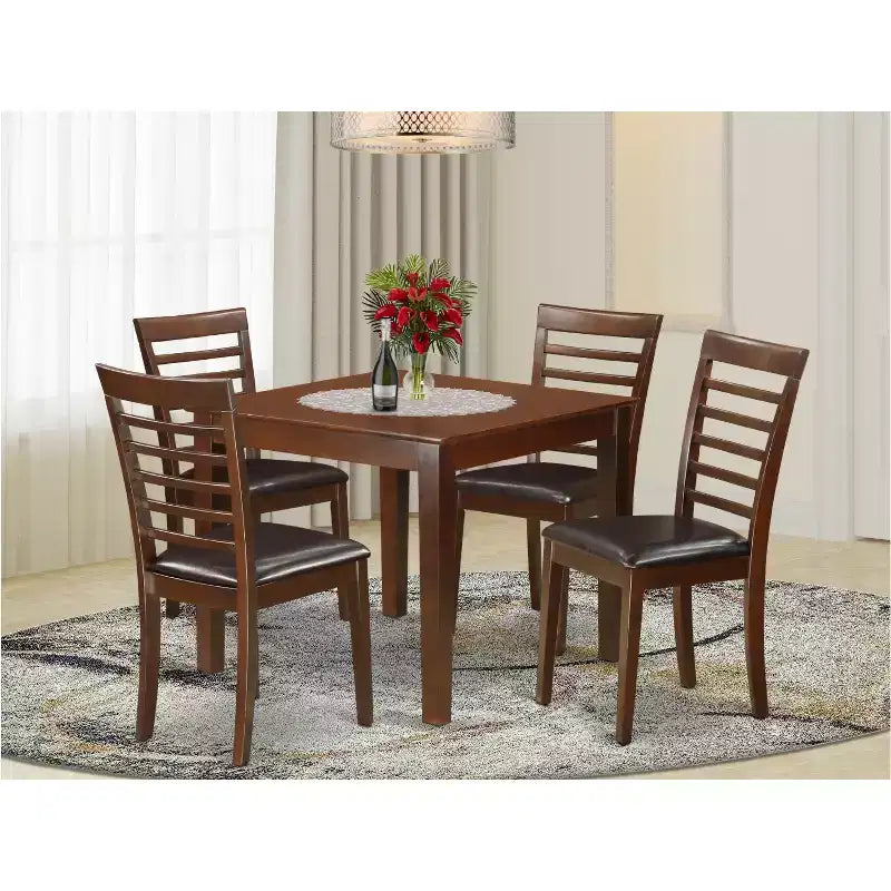 Ensemble de salle à manger 5 pièces - Table carrée et chaises - Finition acajou - Meubles de cuisine et salle à manger