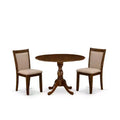 3-Piece Antique Walnut Solid Wood Top - Upholstered Dining Room Set - Seats-4