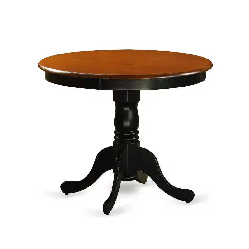 Table à manger ronde 5 pièces, plateau en bois massif finition noire avec 4 chaises