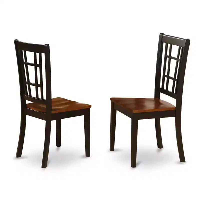 Table à manger ronde 5 pièces, plateau en bois massif finition noire avec 4 chaises