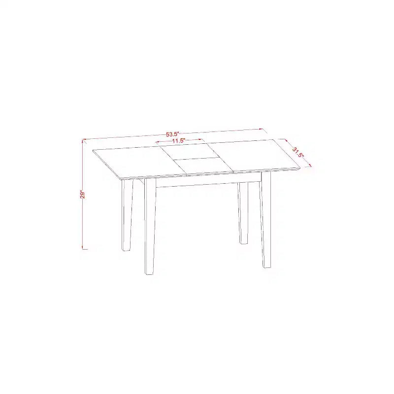 Ensemble de table de cuisine 5 pièces pour 4 personnes - Table à manger rectangulaire avec rallonge papillon et 4 chaises - Finition couleur crème et cerise
