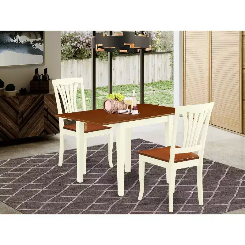 Ensemble table à manger et 2 chaises en bois 3 pièces - Table de cuisine avec 2 chaises - Assise en bois massif - Finition couleur crème