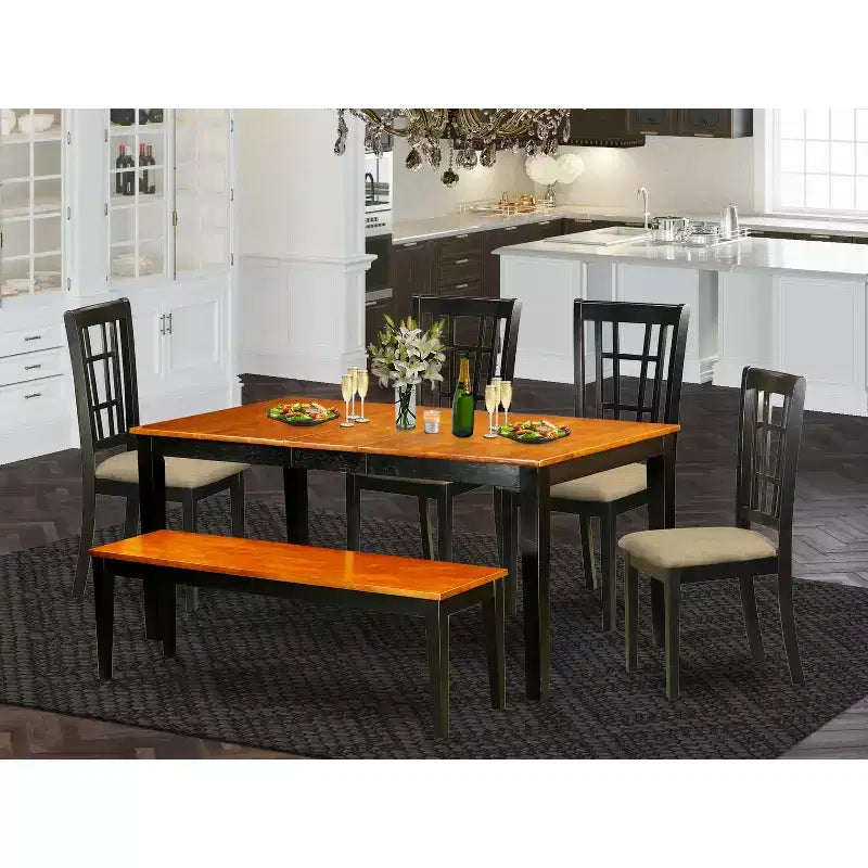 Ensemble de salle à manger 7 pièces, table de cuisine avec chaises - Ensemble de coin-repas en bois massif