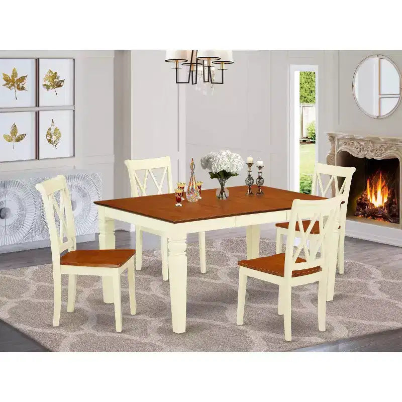 Ensemble de salle à manger médiéval 5 pièces Table et chaises - Table rectangulaire 42/60 pouces avec rallonge - Design dossier double X