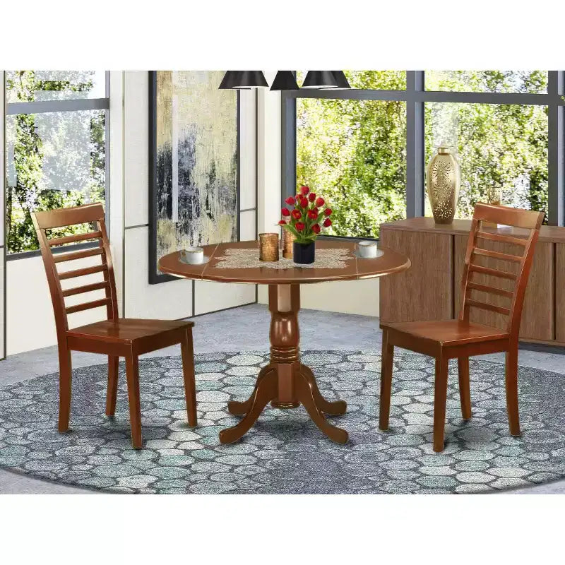 Ensemble de table de cuisine moderne avec chaises - Ensemble de salle à manger rond 5 pièces, fini acajou