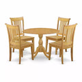HomeStock 5-Piece Natural Oak Finish Solid Wood Top Dining table with 4 Chairs with Slat Back