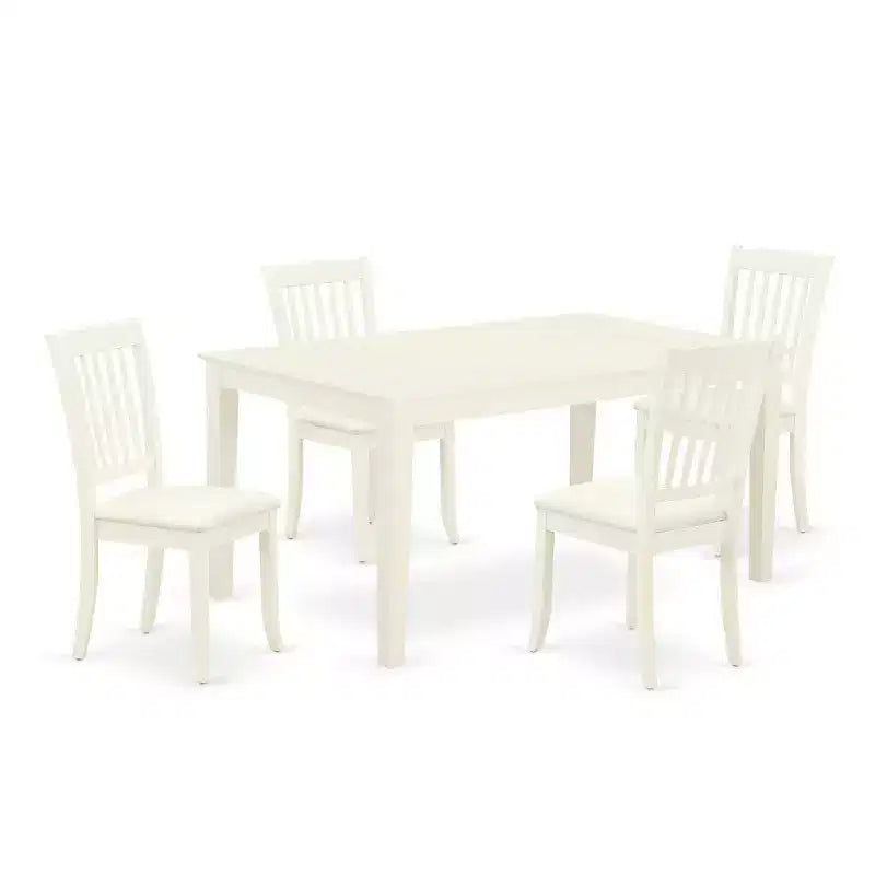 HomeStock 5-Pc Linen White Finish Solid Wood Top - Rectangular Dining Room Set - Seats 4