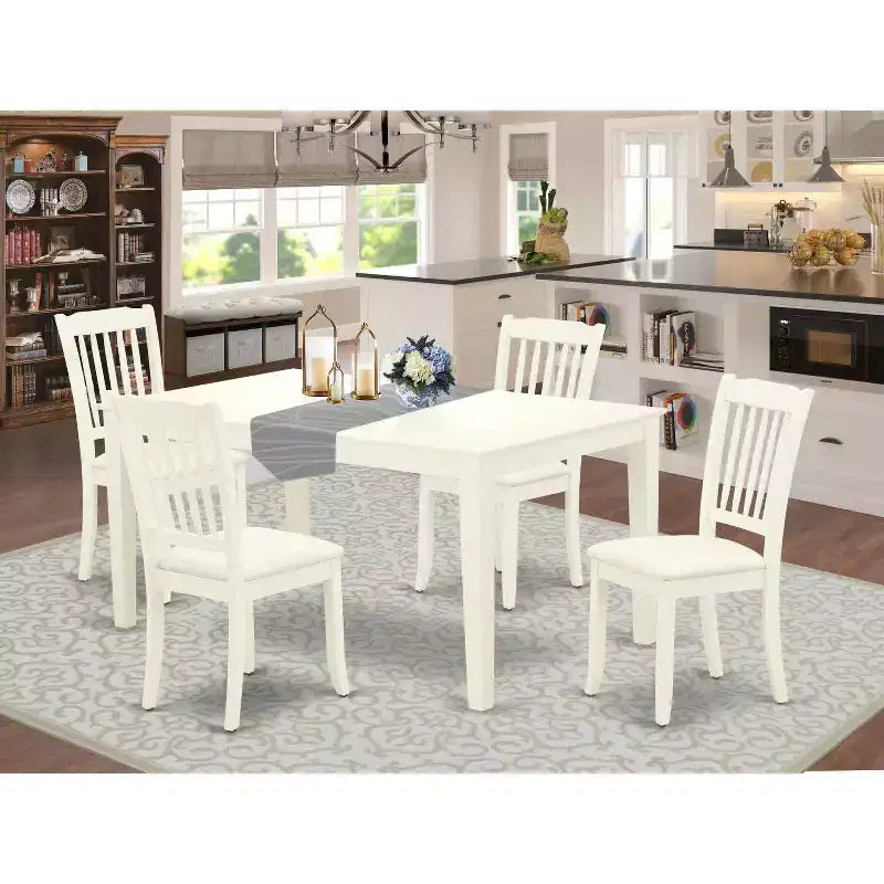 Ensemble de salle à manger rectangulaire 5 pièces HomeStock en bois massif finition lin blanc - 4 places