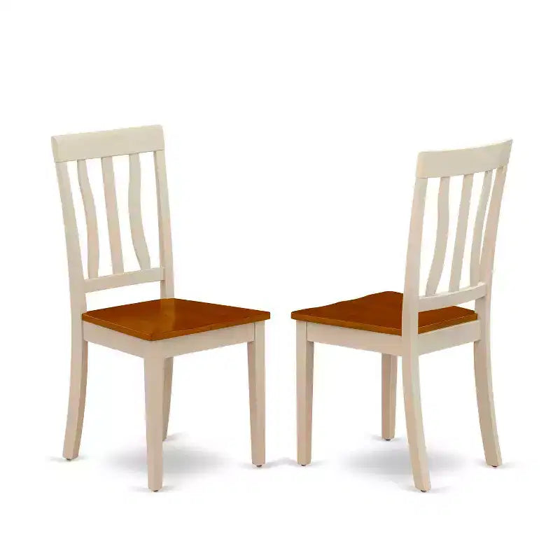 HomeStock Ensemble de salle à manger 5 pièces en bois massif, table ronde à plateau laiteux et cerisier avec 4 chaises