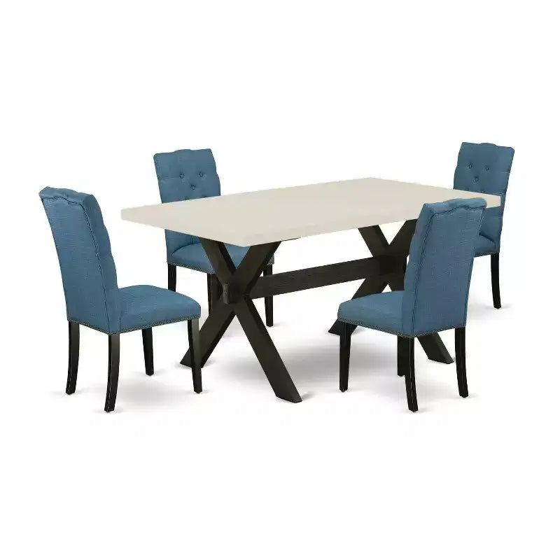 5-Piece Natural Oak Finish Solid Wood Top Dining table with 4 Chairs with