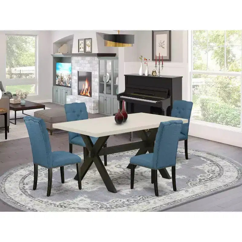 Ensemble de salle à manger 5 pièces en chêne massif naturel avec 1 table et 4 chaises avec