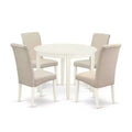 HomeStock 5-Pc Round Linen White Solid Wood Top-Dining Room Set-Seats 4