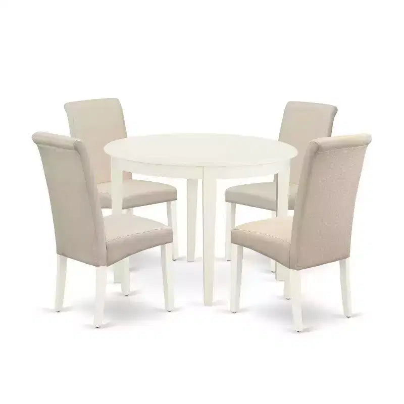 HomeStock 5-Pc Round Linen White Solid Wood Top-Dining Room Set-Seats 4