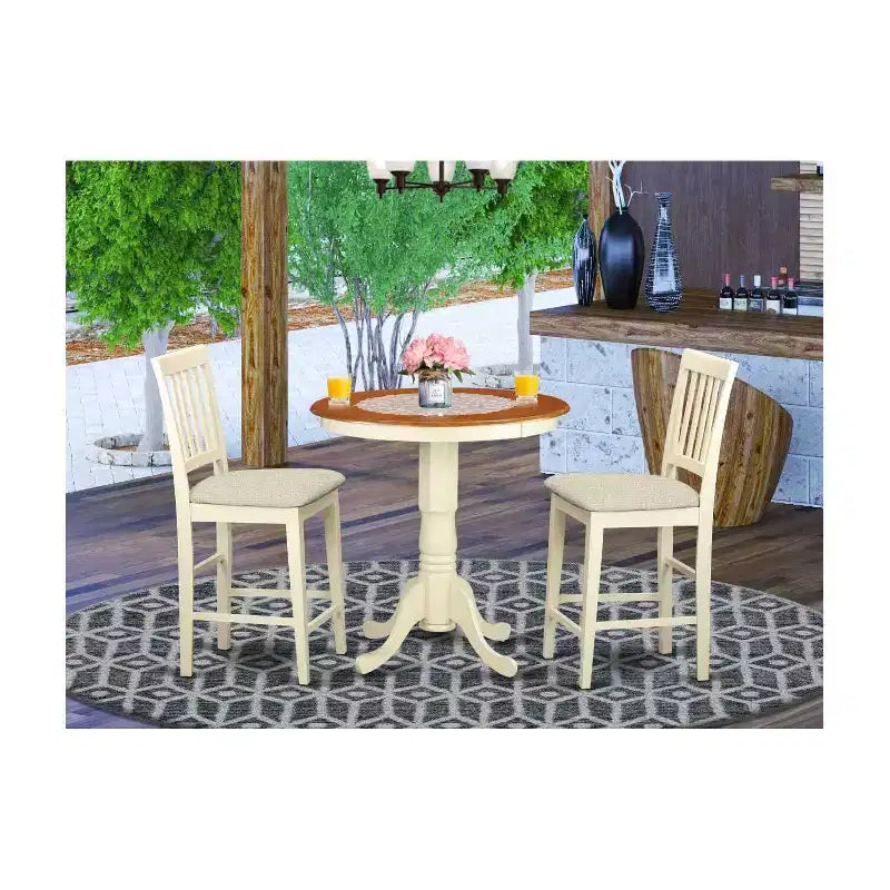 Ensemble de salle à manger hauteur comptoir - Table et 4 chaises - Style bohème moderne - Table ronde et design élégant