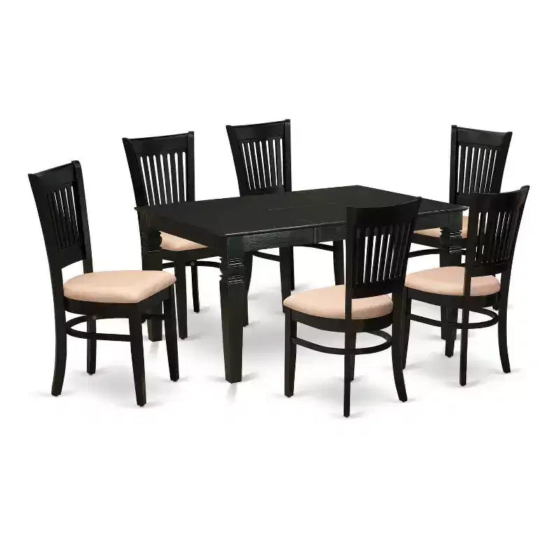 HomeStock 7-Piece Rectangle Black Finish Solid Wood Top Dining Table with 6-Chairs with Butterfly Leaf Slat Back