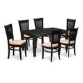 HomeStock 7-Piece Rectangle Black Finish Solid Wood Top Dining Table with 6-Chairs with Butterfly Leaf Slat Back