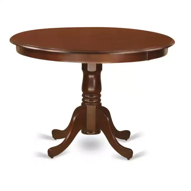 NeoClassical 5 Piece Dinette Set - Round Kitchen Table & 4 Burgundy Parson Chairs - Mahogany Finish
