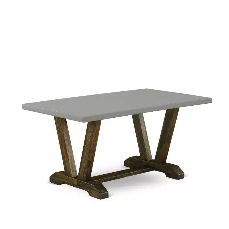 Table de salle à manger HomeStock 7 pièces avec plateau en bois massif finition jacobine vieillie et 6 chaises Parson