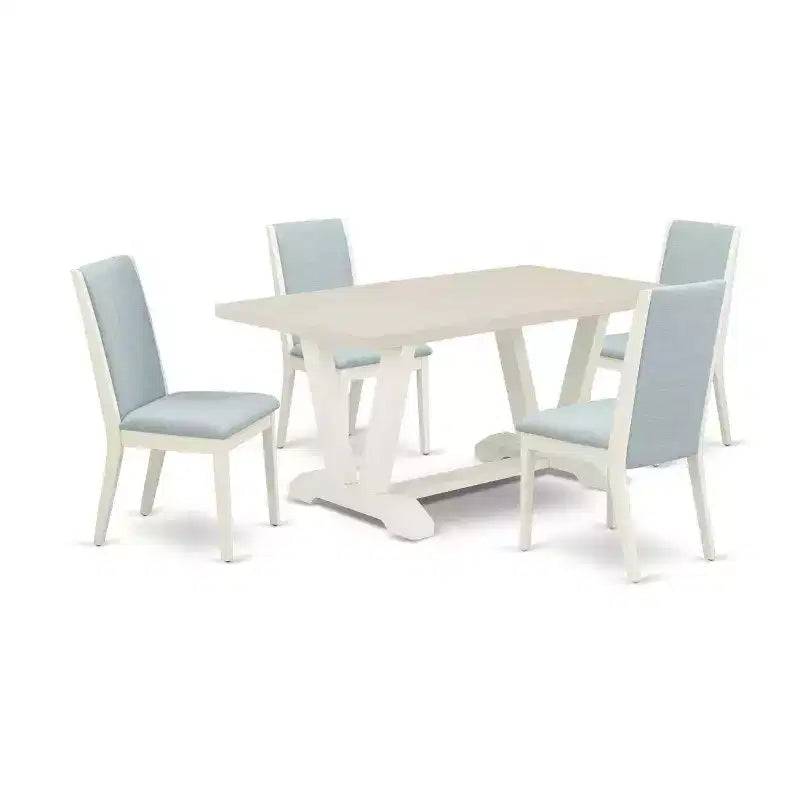 HomeStock 5-Piece Natural Oak Finish Solid Wood Top Dining Table with 4 Parson Chair