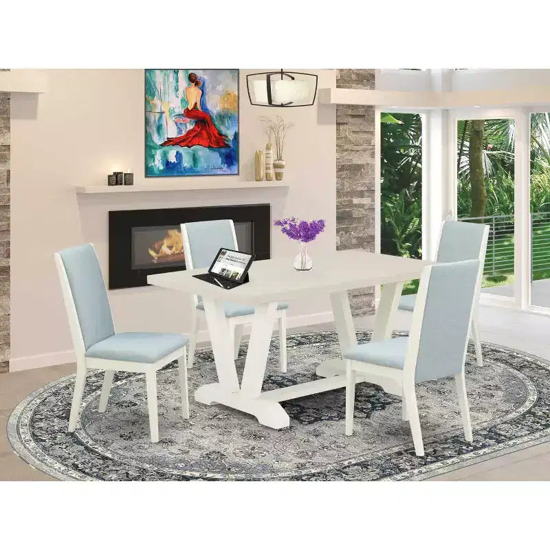 Table de salle à manger HomeStock 5 pièces en bois massif finition chêne naturel avec 4 chaises Parson