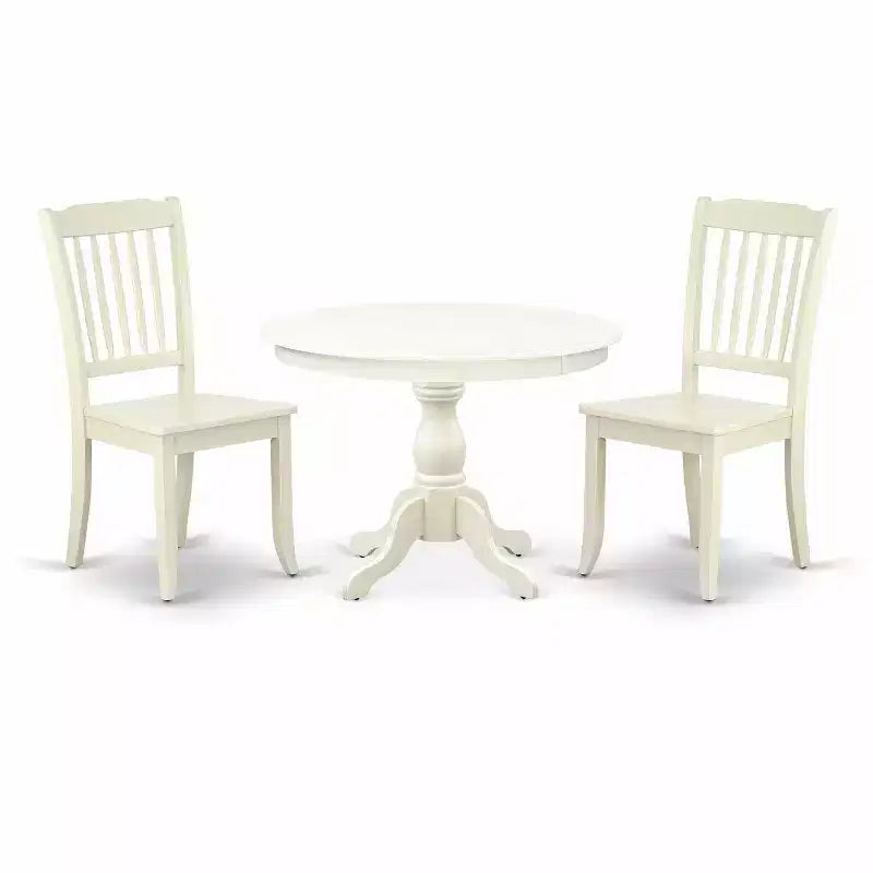 3-Piece Linen White Finish Solid Wood Top - Dining Room Set - Seats 4