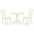 HomeStock 3-Pc Linen White Finish Solid Wood Top-Round Dining Room Set Seats-4