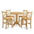 HomeStock 5-Piece Round Natural Oak Finish Solid Wood Top Dining table with 4 Chairs