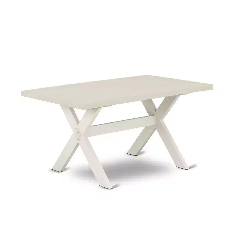 Table de salle à manger HomeStock 5 pièces, plateau en bois massif, finition brossée blanc lin, avec 4 chaises