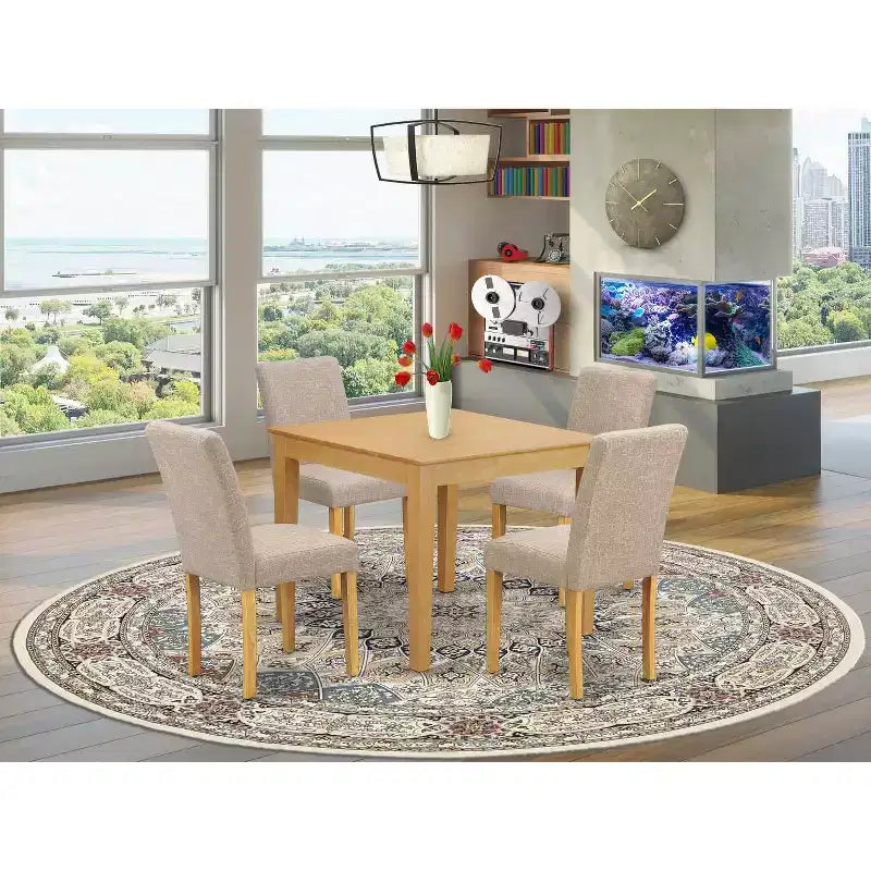 Ensemble de salle à manger carré 5 pièces - Table de 36 po avec chaises Parsons - Tissu en lin - Style ferme moderne