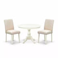 3-Piece Linen White Finish Solid Wood Top-Round Dining Room Set with High Back-Seats 4