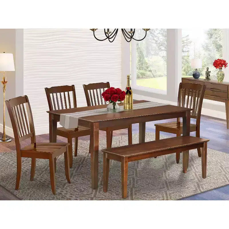Ensemble repas côtier 6 pièces - Table de 60 po, 4 chaises et banc - Mobilier de patio extérieur