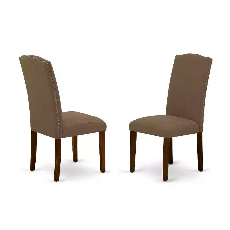 Ensemble de salle à manger rond - Table de 91 cm et 2 chaises - Tissu lin - Finition café foncé