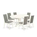 HomeStock 7-Pc Linen White Finish Solid Wood Top Dining Table with 6-Chairs with Butterfly Leaf