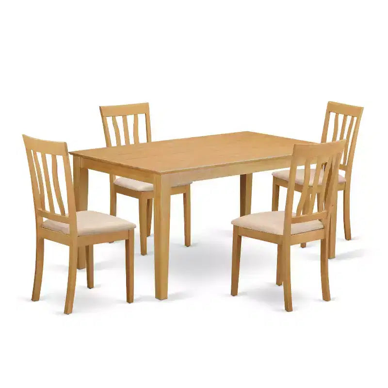 5-Piece Natural Oak Finish Solid Wood Top - Dining Room Set - Seats 4