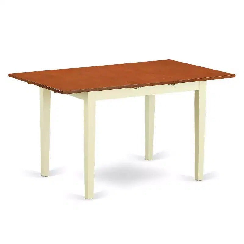 HomeStock – Ensemble de salle à manger 3 pièces rectangulaire avec plateau en bois massif, finition blanc lin et rallonge papillon