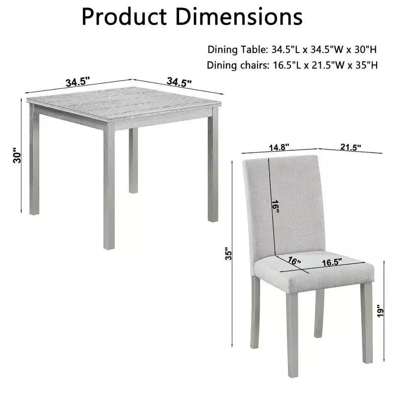 CLIHOME Ensemble de salle à manger 5 pièces en bois, ensemble de table de décoration de cuisine en cristal avec table carrée et 4 chaises rembourrées