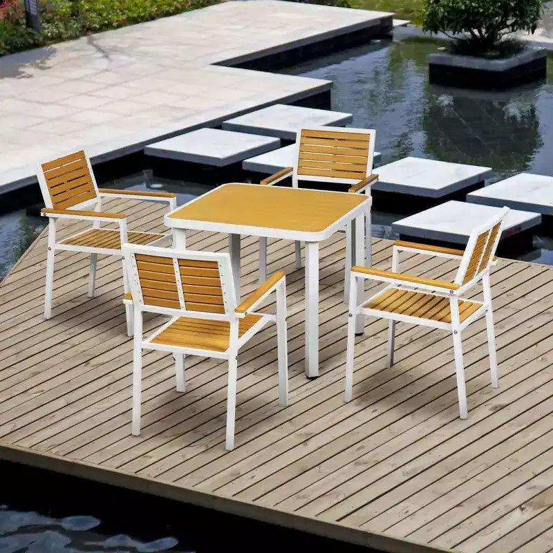 Ensemble repas d'extérieur 5 pièces pour 4 personnes, salon de jardin en rotin tressé, table et chaises de patio avec coussins, table carrée en métal