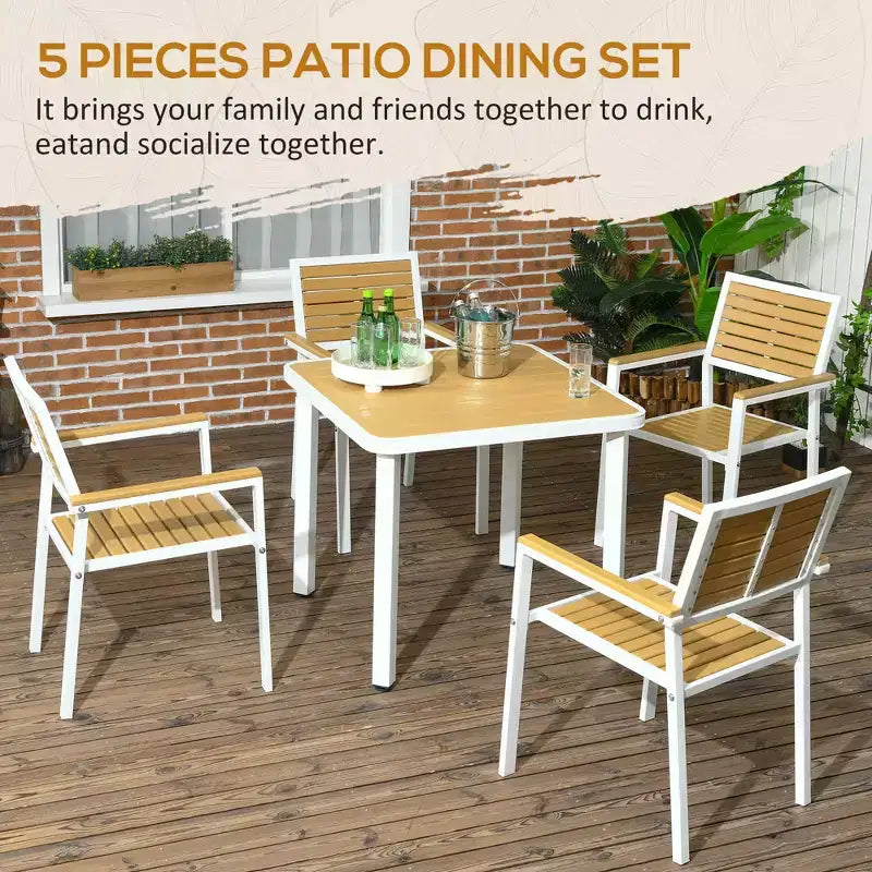 Ensemble repas d'extérieur 5 pièces pour 4 personnes, salon de jardin en rotin tressé, table et chaises de patio avec coussins, table carrée en métal