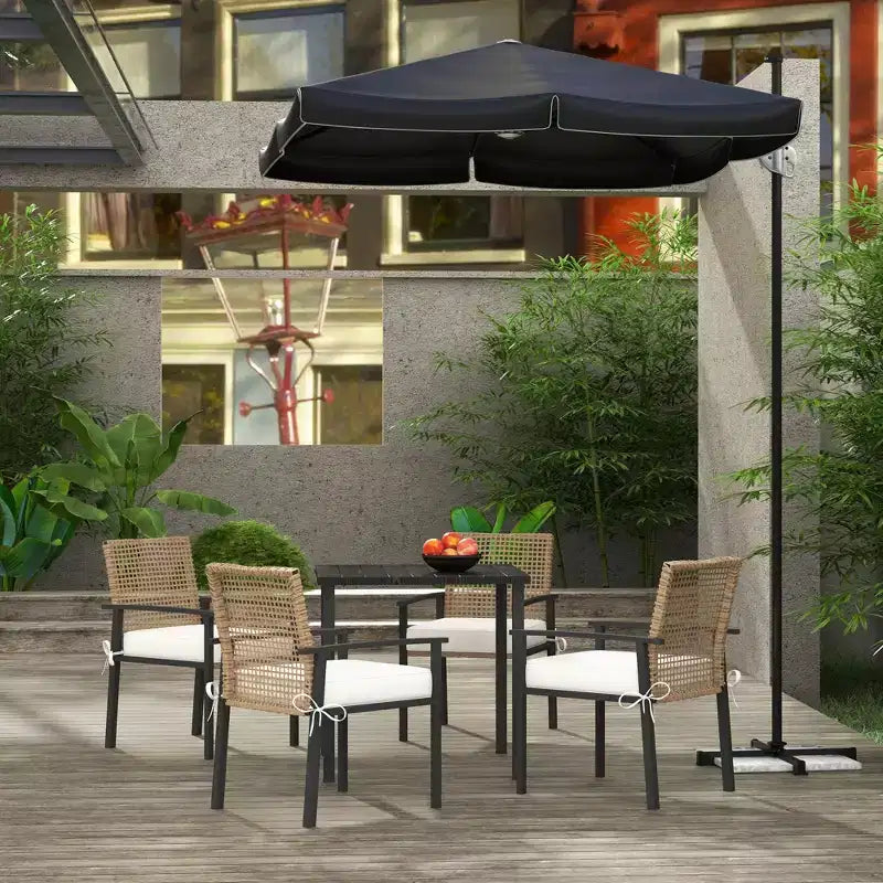 Ensemble repas d'extérieur 5 pièces pour 4 personnes, salon de jardin en rotin tressé, table et chaises de patio avec coussins, table carrée en métal