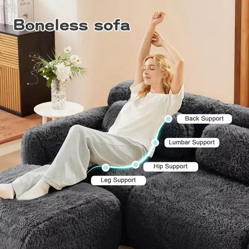 Canapé d'angle en U marron sans accoudoirs de 291 cm avec coussins décoratifs et 2 poufs, éponge haute densité 32D, pour salons